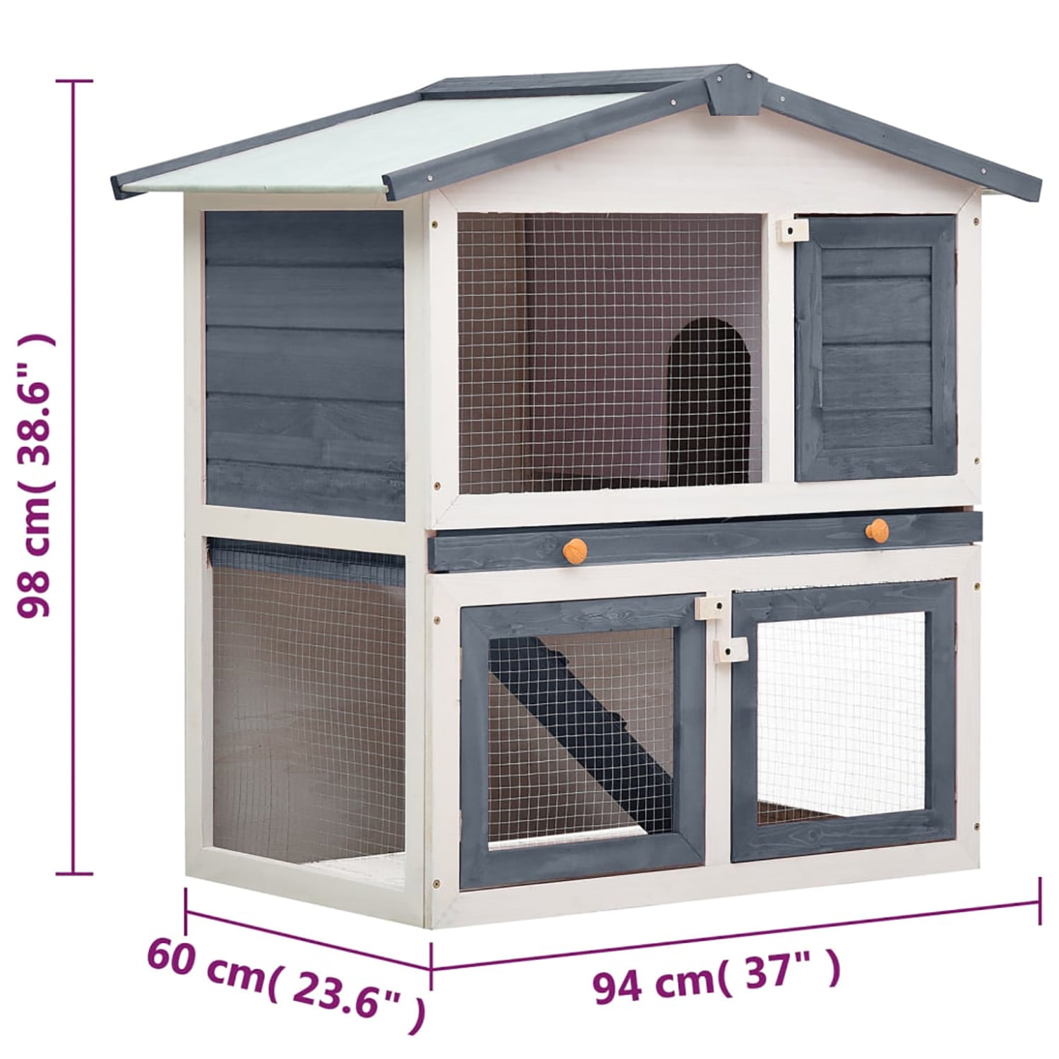 Pefilos 37" Outdoor Rabbit Hutch, Wooden Bunny House 3 Doors Small Animal Pet Cage, Gray Pefilos 37" Outdoor Rabbit Hutch, Wooden Bunny House 3 Doors Small Animal Pet Cage, Gray