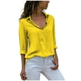 thumbnail image 2 of BLTIBY 2024 Women Shirt Fall Chiffon Button Down Solid Colour Shirts Lapel Casual Loose Long Sleeve Comfortable Soft Tunic Tops Yellow M, 2 of 6