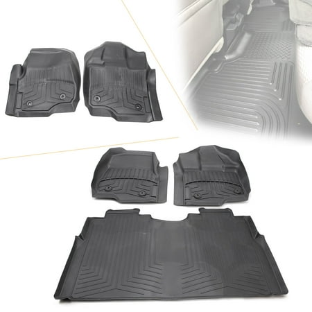 GZYF For 2017 Ford F-150 F-250 F-350 Supercrew All Weather Rubber Floor Mats Set Slush Snow Mud Floor Protection, 3 Pieces