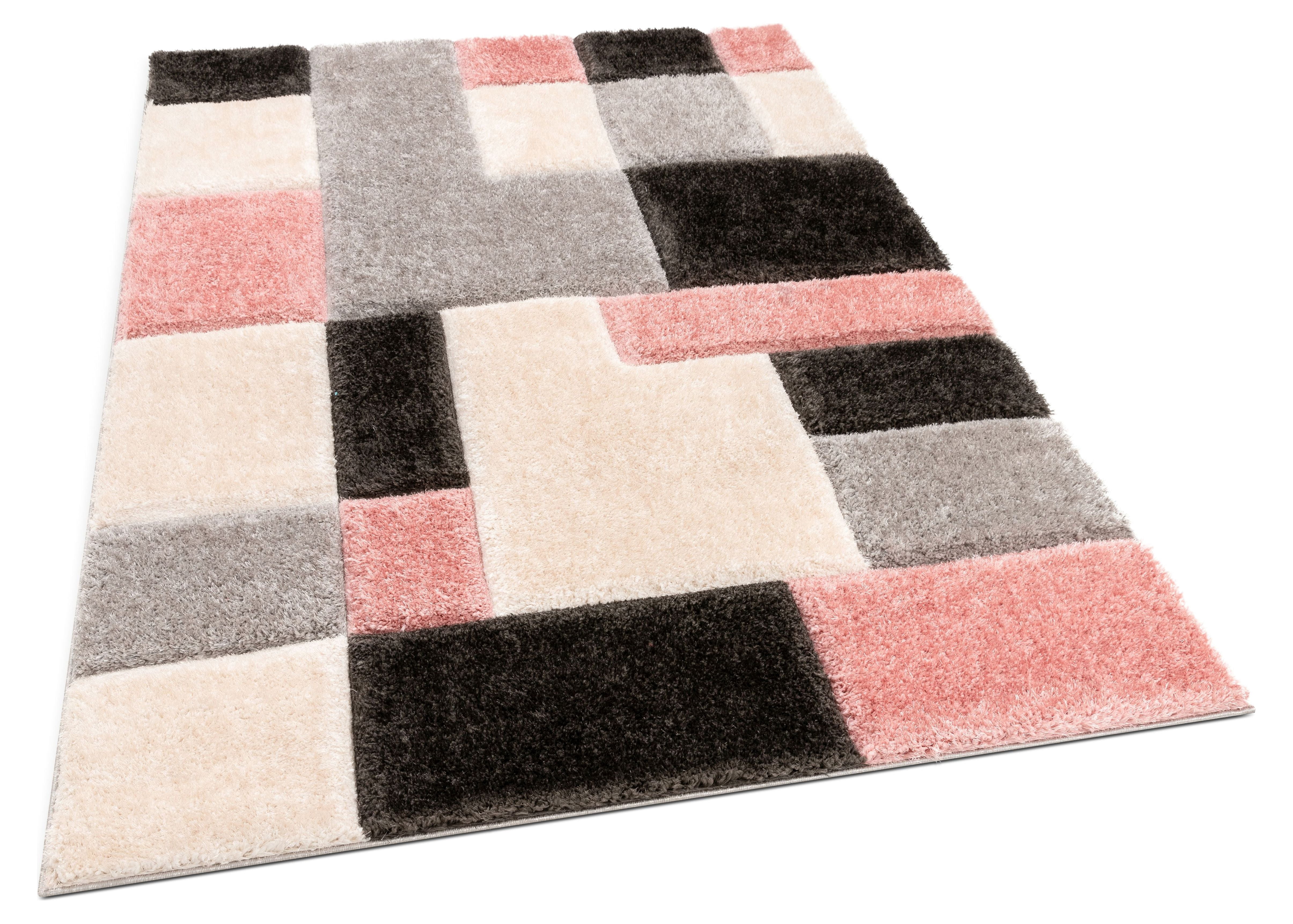 Well Woven San Francisco Escondido Blush Modern Geometric Squares 3'11" x 5'3" Area Rug
