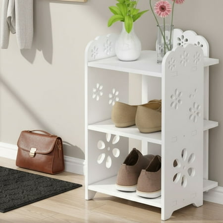 ROLKFUK Organizing Racks Narrow 3-Tier Space-Saving Shoe Rack, PVC Waterproof Open Shelf for Entryway/Bathroom Small Gaps, White with 2 Styles