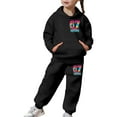 thumbnail image 2 of Kids Outfits Set 6 7 Six Seven Letter Outfits Set Comfortable Girls Fashion Hoodie And Jogger Cute Printed Pullover Tracksuit For Kids And Daily Wear Black 100(2-3 Years), 2 of 8