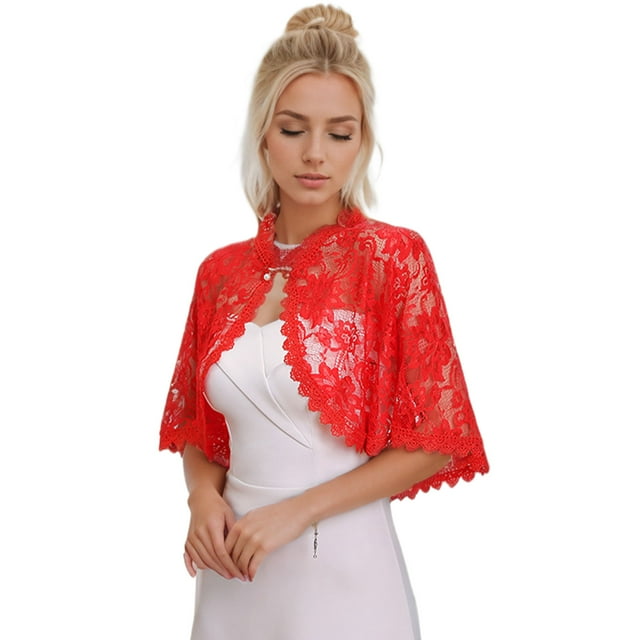 Sonducket Chal de boda ligero y elegante para novia, capa floral, chales para regalo de vestido de noche Accesorios de disfraces Rojo