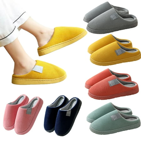 

KYAIGUO Women Men Winter Slippers Plush House Slippers Warm Slip-On Simple Shoes