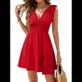 thumbnail image 3 of Vestido de Verano para Mujer, con Mangas con Volantes y Cuello en V Rojo XL, 3 of 9