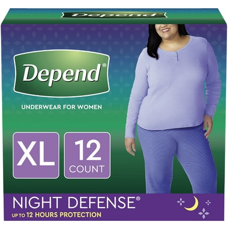 Depend Night Defense Incontinence Underwear for Women, Overnight, Extra-Large, Light Pink, 12