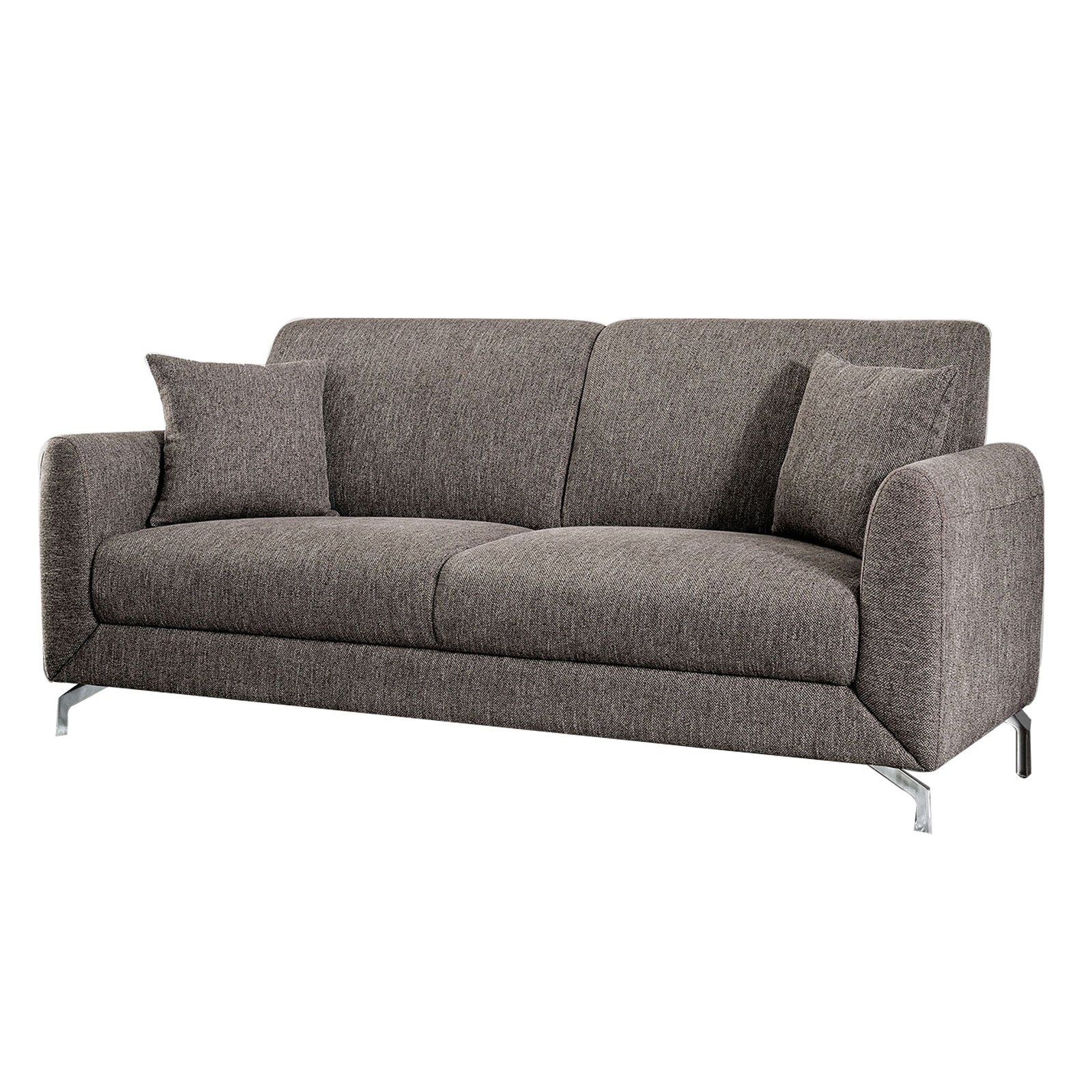 Contemporary Fabric Upholstered Wooden Sofa with Metal Legs, Gray
