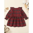 thumbnail image 3 of Toddler Girls Autumn Casual A-line Dress Long Sleeve Crewneck Ruffle Decor Button Plaid Dress, 3 of 9
