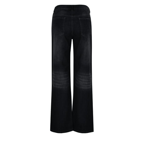 Clearance! Women's Flare Jeans Low Waisted Straight Leg Ripped Denim Pants Black L Size