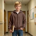 thumbnail image 5 of DJDLJWCJ Boys Waffle Knit Zip Up Hoodie Boys Solid Color Long Sleeve Full Zip Jacket with pocket Soft Cozy Fall Winter Casual Tops Brown Size 9, 5 of 8