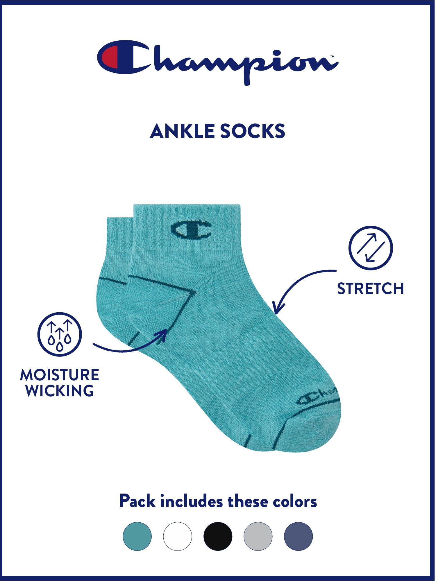 Champion Girls Lightweight Performance+ Kid Ankle Socks, 10 Pack, Sizes S–L