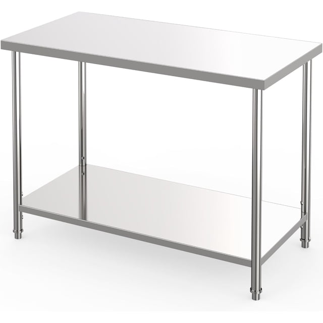 Table de Travail de Préparation en Acier Inoxydable à 2 Niveaux de 60 Po x24 Po avec Tablette Inférieure Réglable, Pattes et Roulettes Préassemblées - Table de Cuisine et d'Atelier Robuste
