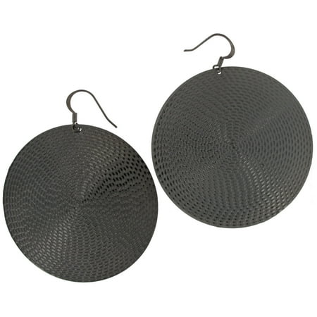 Big Gunmetal Gray Tone Statement Disc Circle Dangle Earrings Big 3