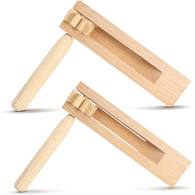 2Pcs Traditional Wooden Matraca Ratchet Noise Maker for Castanet Early Education Musical Instrument,WOOD