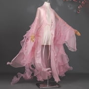 Yvsxxv Pink Sheer Chiffon Open Front Long Sleeve Hanfu Outer Cardigan Dress