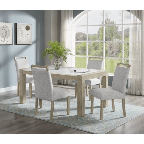 Dining Sets for Small Spaces - Modern White Rectangular Table with Upholstered Chairs