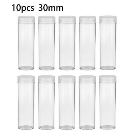 10/Set 30mm Plastic Portable Tube Holder Clear Round Cases Coin Storage Box