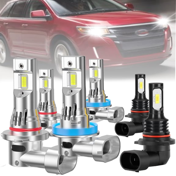 ROADSUN For 2021 Ford Edge LED Headlight Bulbs, High Beam 9005, Low Beam H11, Fog Light 9006, Pack of 6, 6000K Cool White, Plug and Play