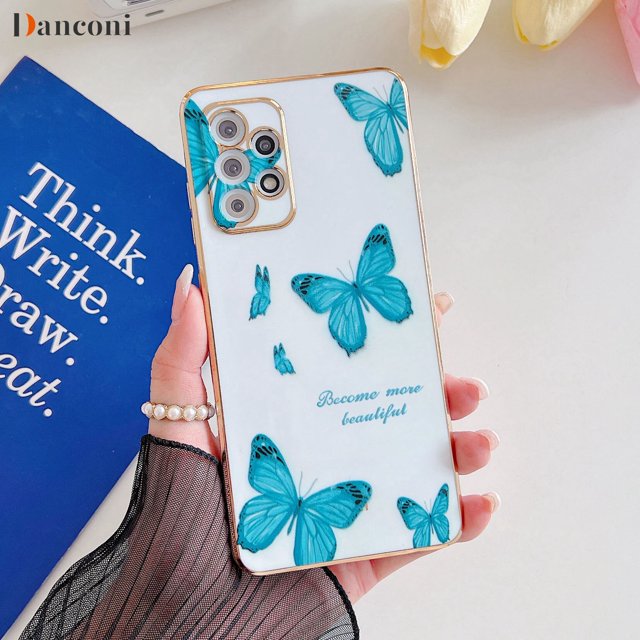 Funda de teléfono de silicona galvanizada cuadrada de mariposa para Samsung Galaxy A53, A52, A52S, A73, A33, A72, A32, 4G, 5G, A51, A71, A12, A22 Fivean unisex