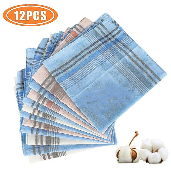 12pcs Handkerchiefs For Men, Soft 100% Cotton Pocket Square, Men's Handkerchiefs Gift Set Multicolor Plaid Hankies Great Father's Day Gift Idea, Fashi