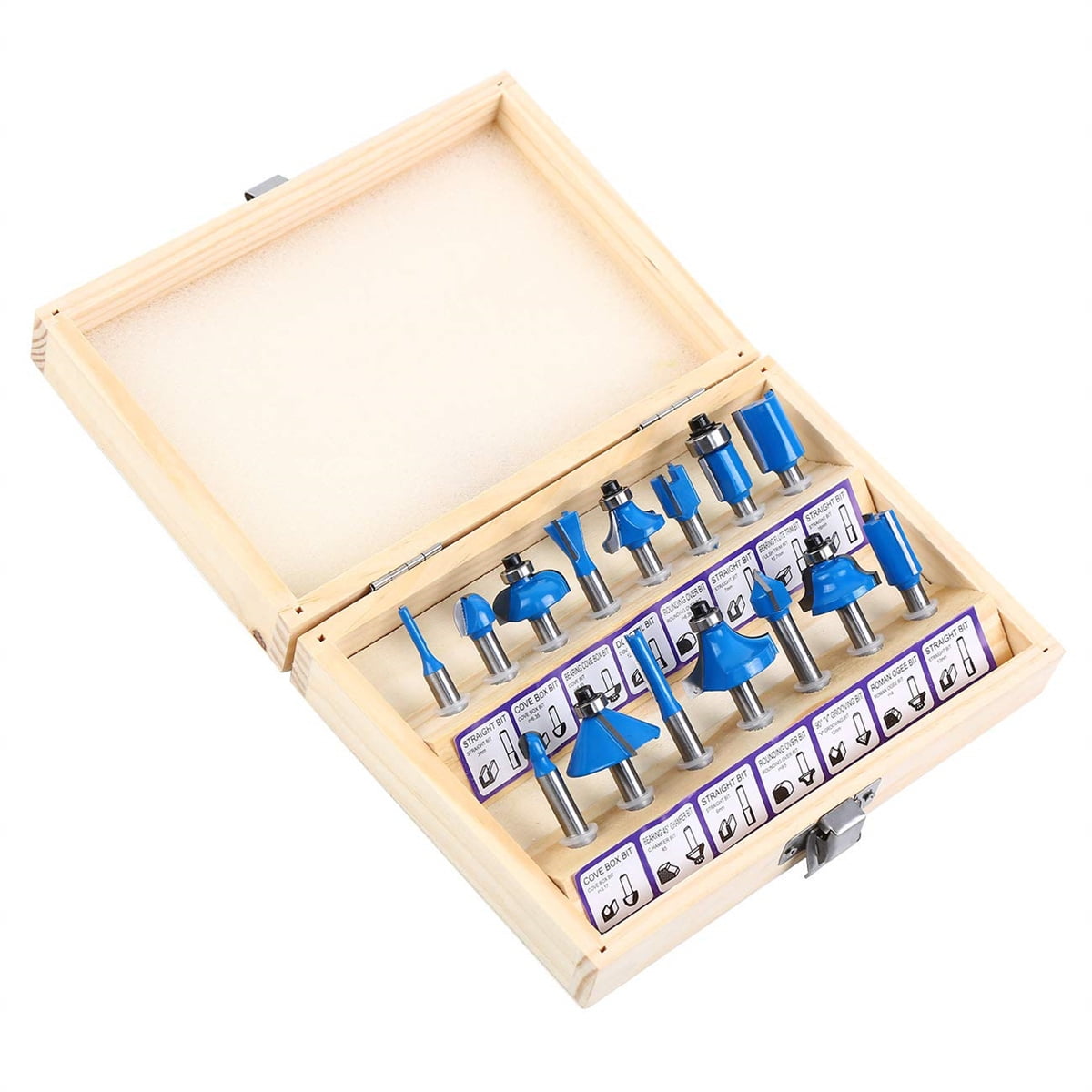 15-Piece 10100 Tungsten Carbide Router Bits Set with Wooden Index Case ...