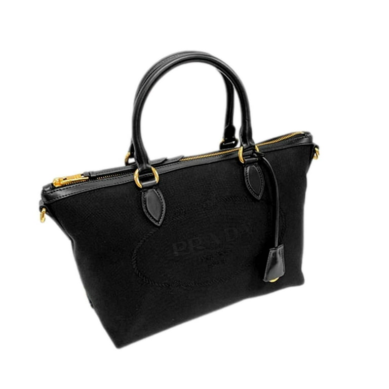 【PRADA】LOGO HANDBAG Prada Logo Jacquard Black Canvas Satchel Crossbody - Walmart.com