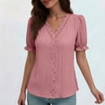 thumbnail image 2 of Staron Summer T-Shirts for Women Lace Trim Casual V-Neck Short Sleeve Pullover Blouse Top, Pink L, 2 of 7