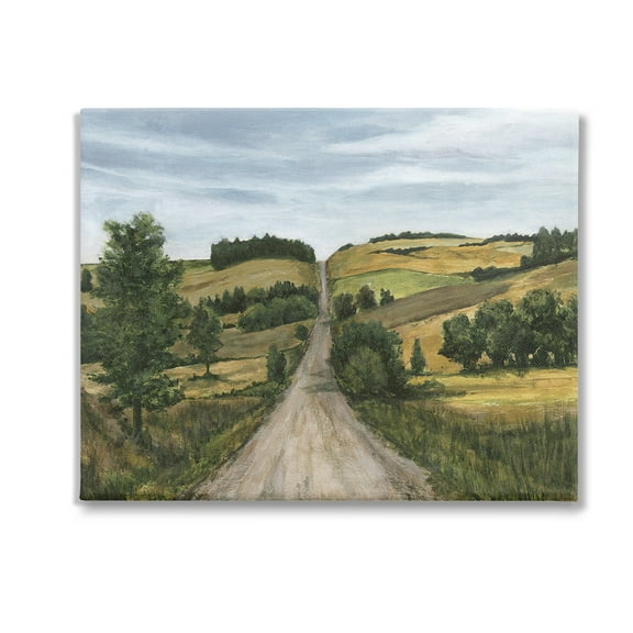 Stupell Industries Receding Country Path Landscape Painting Gallery Wrapped Canvas Art Print Wall Art, 20 x 16