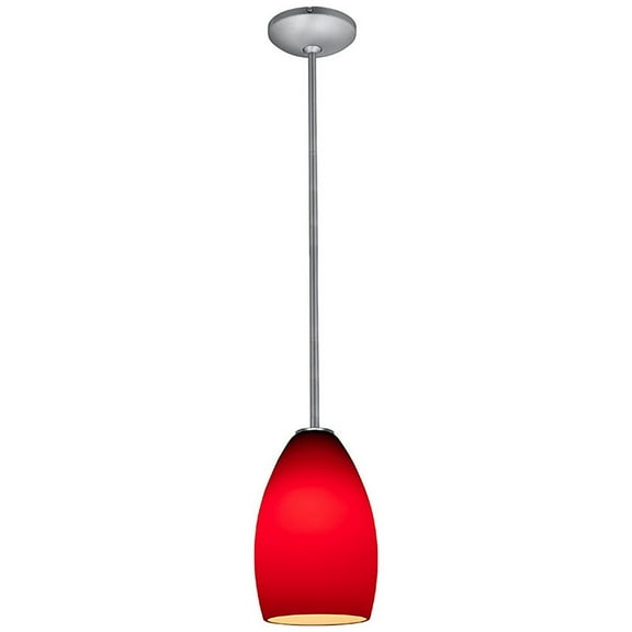 28012-3R-BS/RED Access Lighting Champagne-One Light Glass Pendant with Rod-5 Inches Wide by 9 Inches Tall-Brushed Steel Finish-Red Glass Color-LED