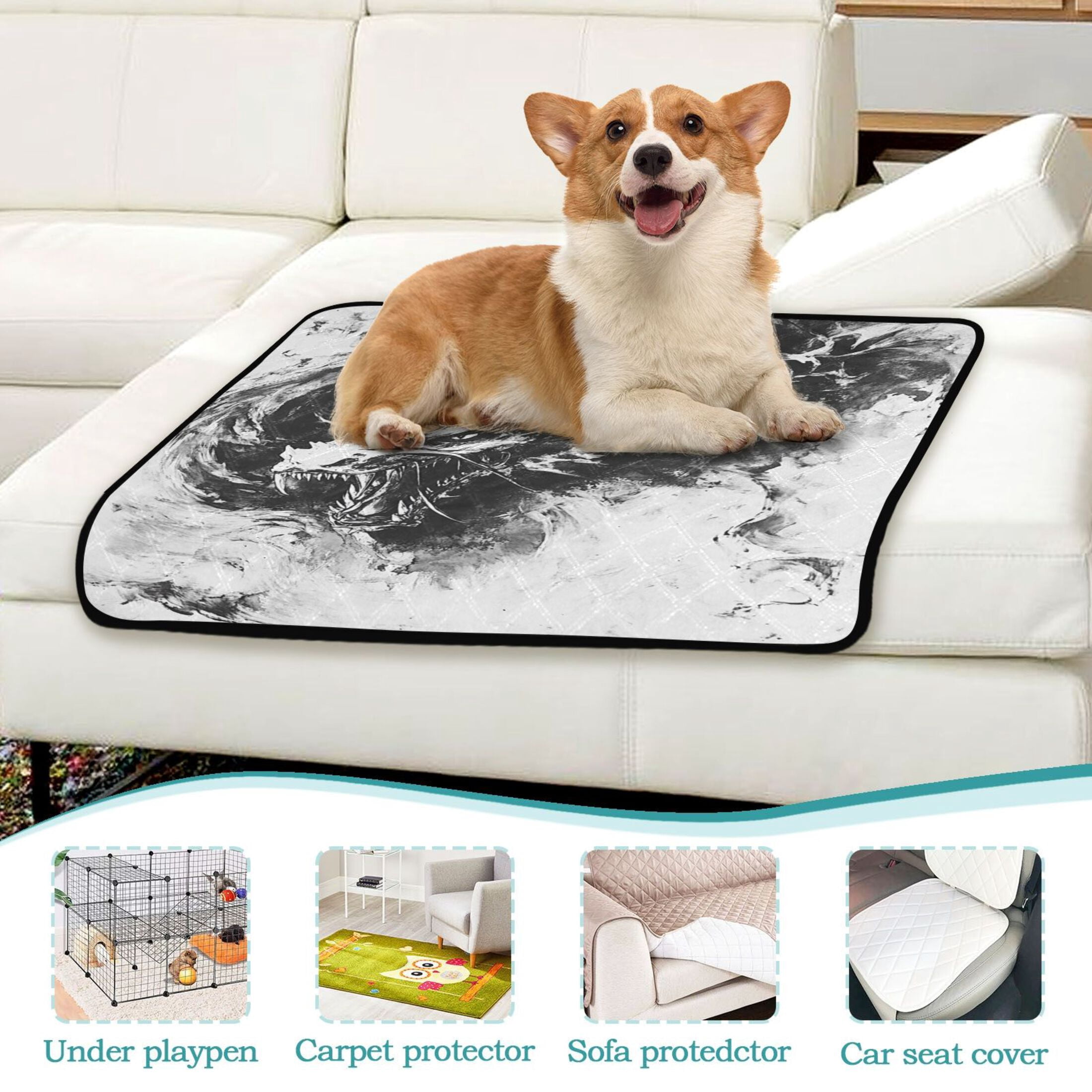 Qxltty Black Dragons Cat litter Pads Pet Set of 3 Diaper Mats Center Anti-leakage Layer Absorbent Soft and Comfortable