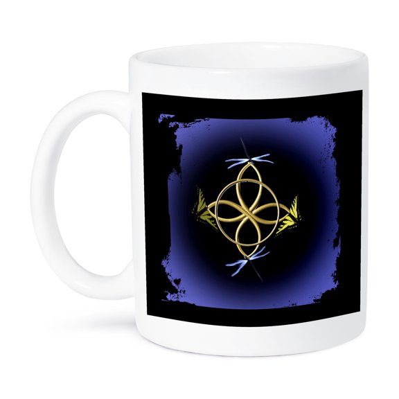 3dRose, A gold Celtic knot with butterflies and dragonflies, 15oz Mug