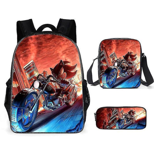 Sonic Primary School School Bag Three-piece Set Anime Cartoon Backpack Shoulder Bag Pencil Case High Quality Ultra-high Quality Advanced Customization