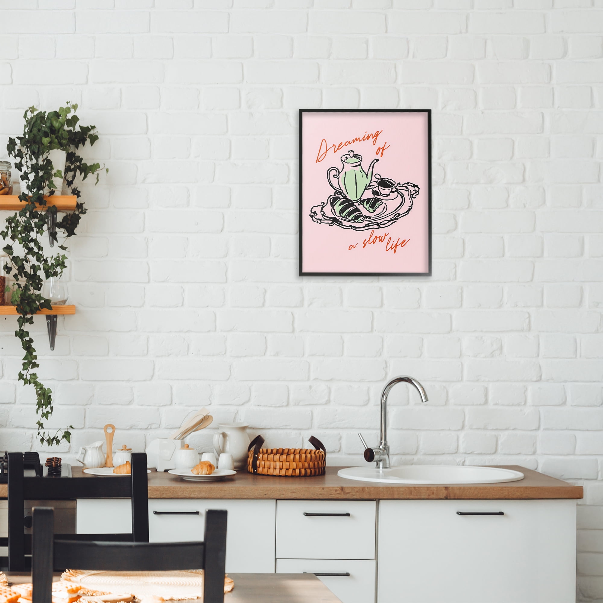 Stupell Industries Slow Life Tea Platter Black Framed Giclee Art, design by The Prints Vibe
