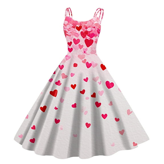 LWavelet 2026 Valentine's Ruffled Fitted Heart Dress, Women's Love Rose Print Sleeveless A Line Flowy Casual Sundresses Pink L