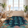 thumbnail image 3 of Design&I 4'x6' Washable Area Rug Flatweave Daily Traffic Ready Turtle Nautical Motif Coral Border Wave Starfish Reef Seashell Ocean Flowing for Dorm Room, Living Apartment, 3 of 7