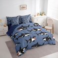 thumbnail image 2 of Feelyou Kawaii Whale Shark Bedding Comforter Set for Kids Boys Girls, Cartoon Sea Animal Full Bedding Set, Navy, Blue Reversible, 7pcs, 2 of 7