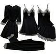 thumbnail image 1 of Gibobby traviesa Lencería Sexy Conjunto de pijama con , ropa de dormir, pijama Sexy de encaje de satén sedoso para mujer, conjunto de 5 uds,(Negro, L), 1 of 5