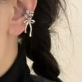 thumbnail image 5 of HOOUN 1 Pair Women Silver Color Bow Ribbon Ear Clip Sweet Style Unpierced Earrings-Right, 5 of 9
