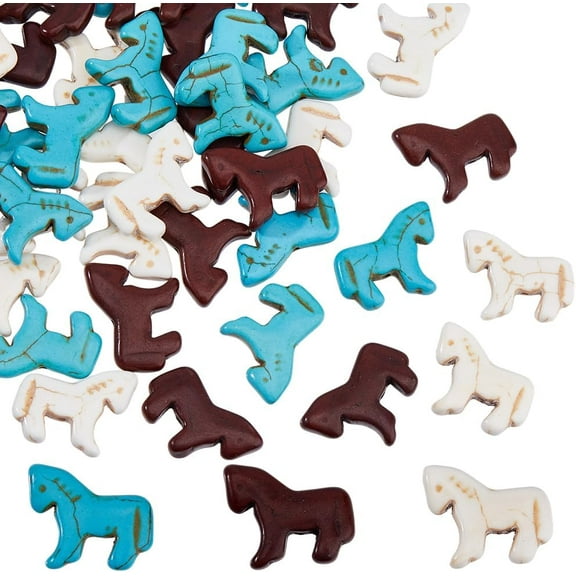 45pcs Synthetic Turquoise Beads Charms 3 Colors Turquoise Zuni Horse Beads Carved Wild Western Focal Horse Charms for Jewelry Necklace Bracelets Earrings Making DIY Crafts