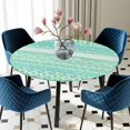thumbnail image 5 of Elastic Fitted Round Tablecloth, Teal Green Boho Waterproof Stretch Table Cover for 45"-54" Tables, Vintage Ethnic Tribe Abstract Art Washable Outdoor Tablecloths for Patio, Picnic, Camping, 5 of 9