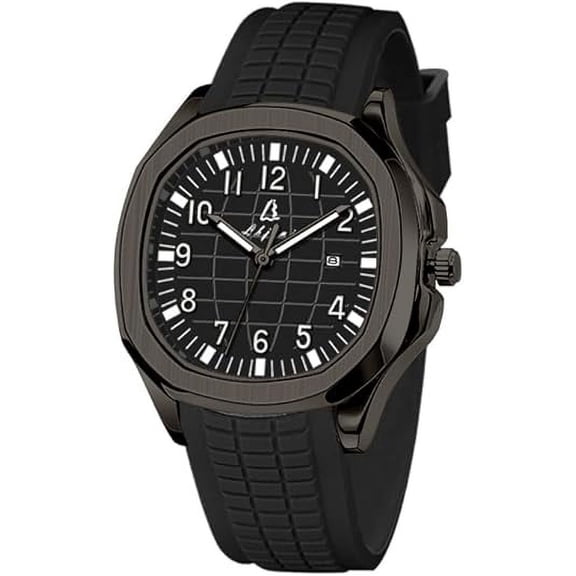 Blekon Men's 44mm Quartz Watch with Silicone Strap, Luminous Hands, Date Display, Black/Black