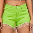 thumbnail image 6 of up to 60% off Gifts Usmixi Womens Stretchy Denim Shorts Party Club Elegant High Waist Tassel Trim Shorts Casual Solid Button Irregular Short Jeans Pants with Pocket Green s, 6 of 7