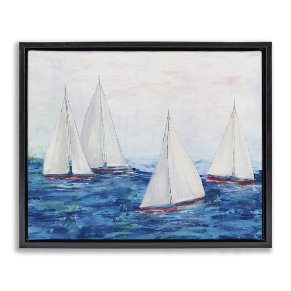 Stupell Industries Transitional Sailboat Fleet on Ocean Black Floating Frame Canvas Art, 21 x 17, by Courtney Prahl