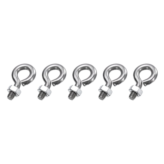 Uxcell 5 Pack Eye Bolts, M6 x 12mm 304 Stainless Steel Threaded EyeBolt Silver Eye Hooks with Nut for Hanging or Securing Cables