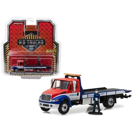 2013 International Durastar BFGoodrich Flatbed Tow Truck with Repair Man Figure HD Trucks Series 12 1/64 Diecast Model by Greenlight