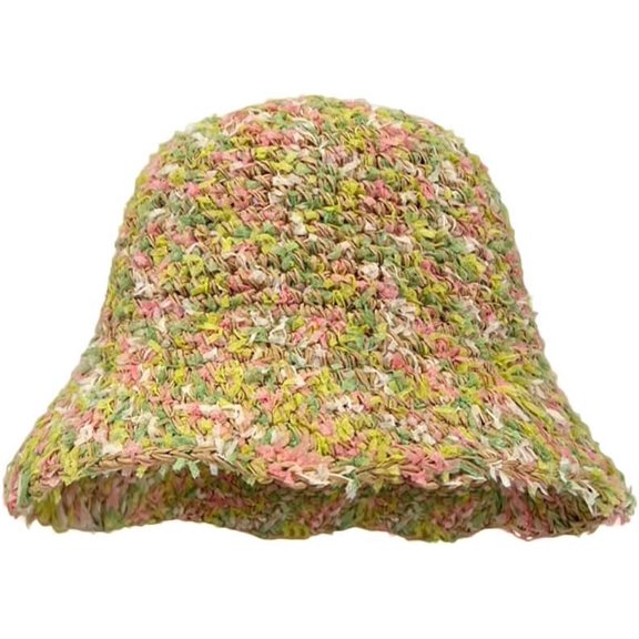 LinYooLi Foldable Straw Sun Visors for Women Wide Brim Colorful Crochet Straw Bucket Hat UPF50 Travel Summer UV Hat