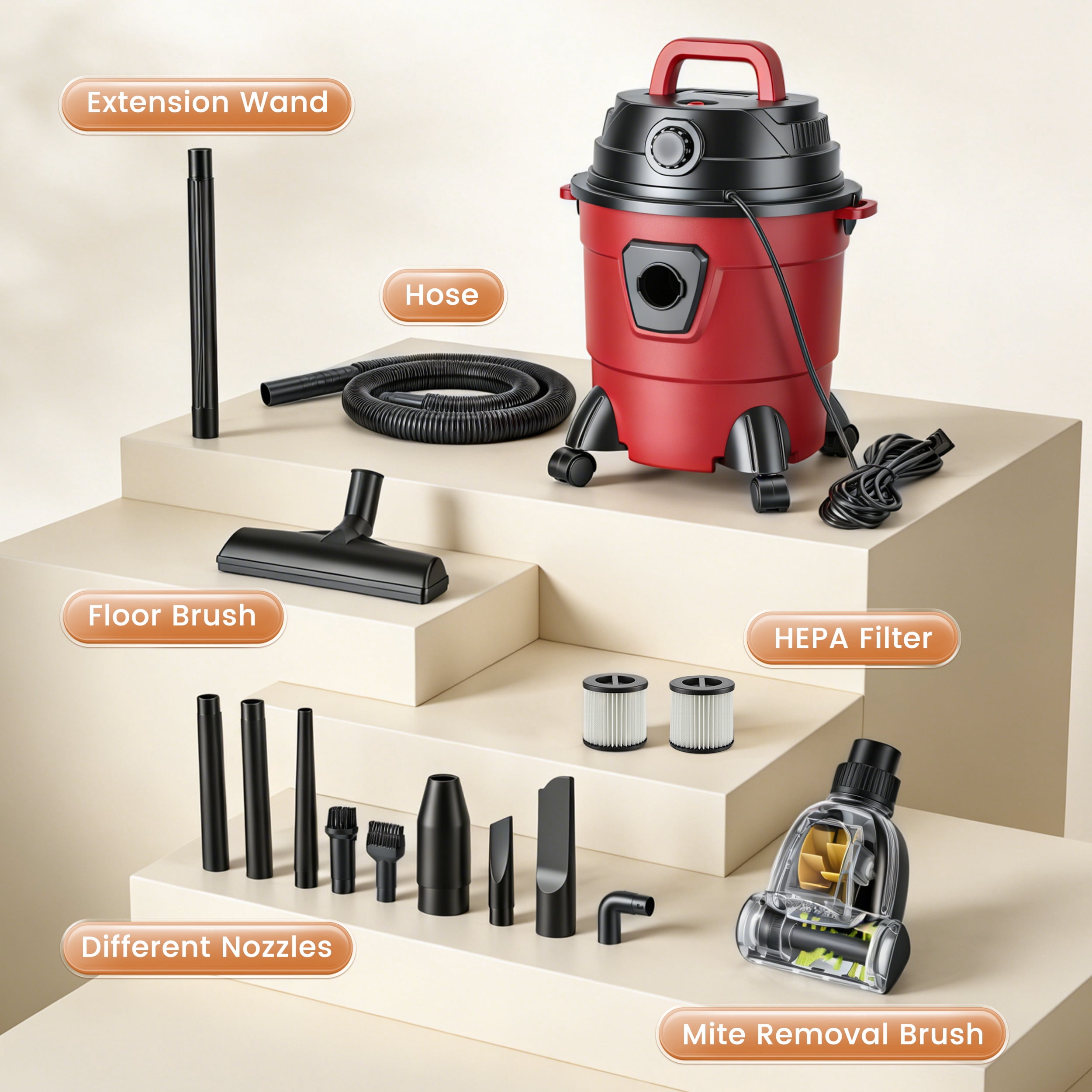 RELOIVE Wet Dry Vacuum, 2.64 Gal 1200W 5.5 Peak HP,3-in-1 Shop Vacuum Wet and Dry with Filter and Attachments for House Garage Workshop Car
