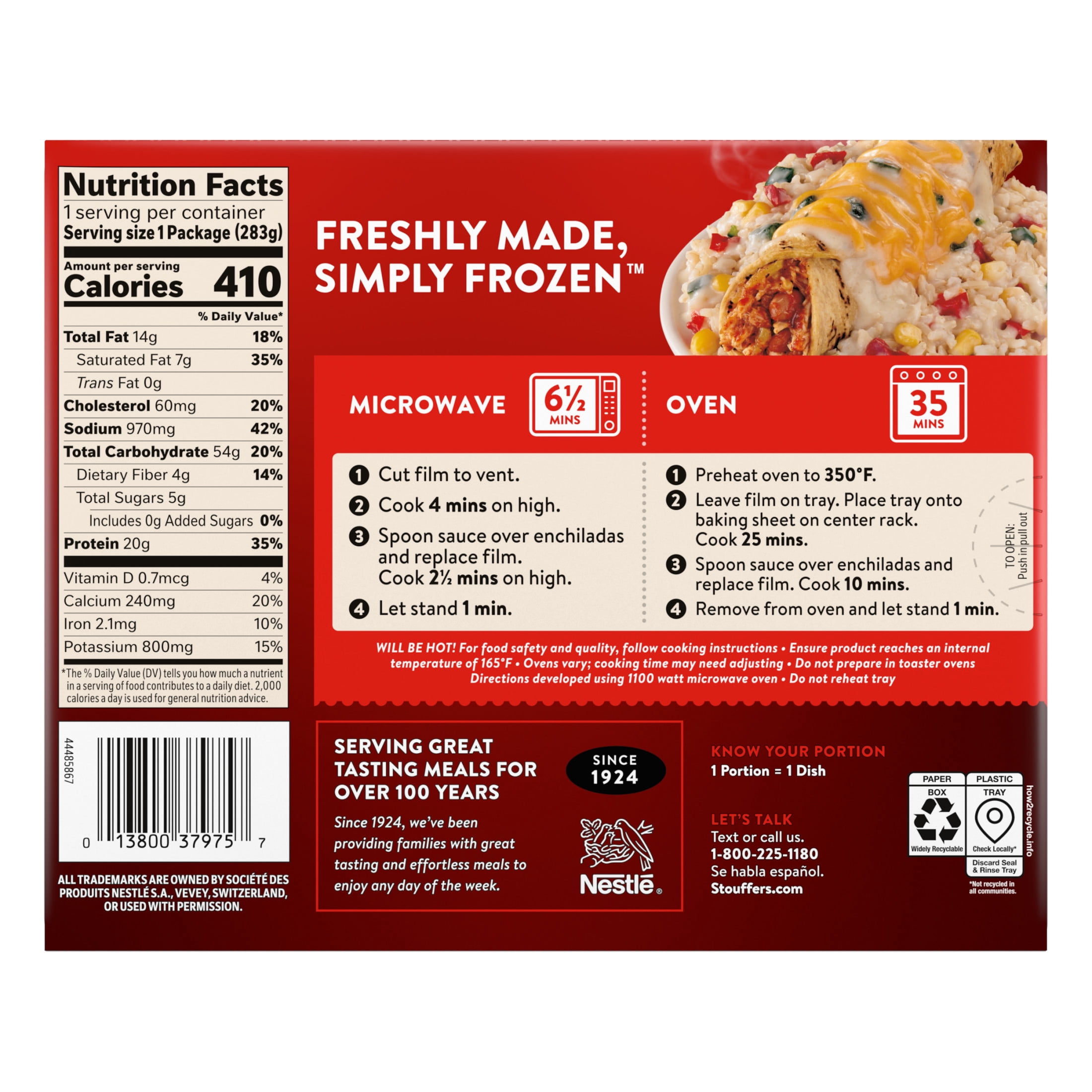 Stouffer’s Chicken Enchilada, Single Serve, Frozen Enchilada, Single Frozen Meals 10 oz