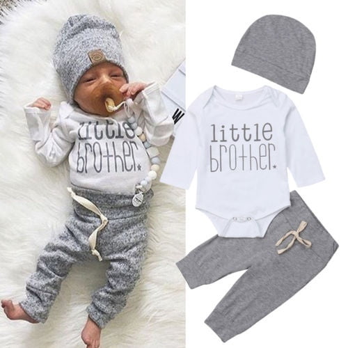 Newborn Infant Baby Boy Little Brother´s Romper Tops Pants Trousers Hat