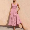 thumbnail image 2 of VBARHMQRT Black Dresses for Women Long Sleeve Plus Size 2024 Casual Loose Plain Maxi Sundress Smocked Tank Dress Sleeveless Summer Beach Tiered Long Dresses Xmas Dresses Women Womens Winter Dress, 2 of 6